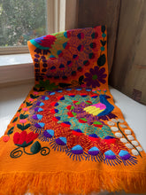 Load image into Gallery viewer, Vintage Chiapas Hand Embroidered Peacock Table Runner