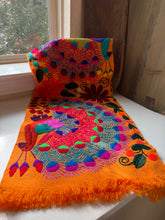 Load image into Gallery viewer, Vintage Chiapas Hand Embroidered Peacock Table Runner