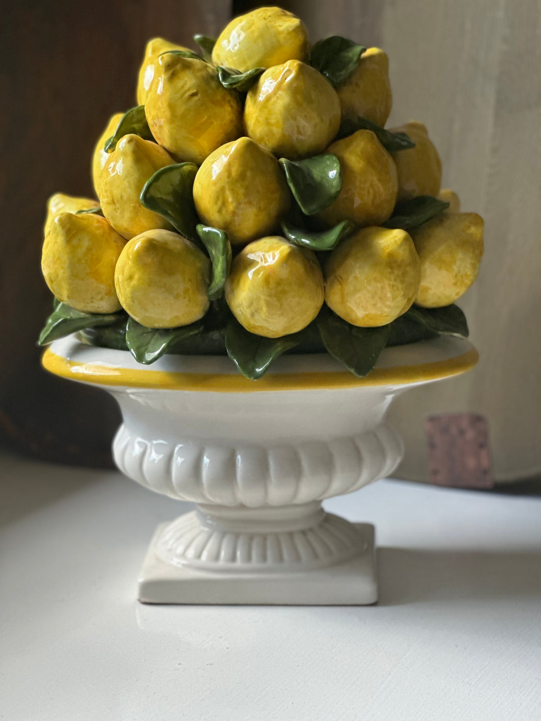 Vintage Glazed Ceramic Lemon Topiary in Urn