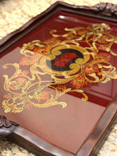 Load image into Gallery viewer, Large Ornate Reverse Painted Glass &amp; Wood Tray
