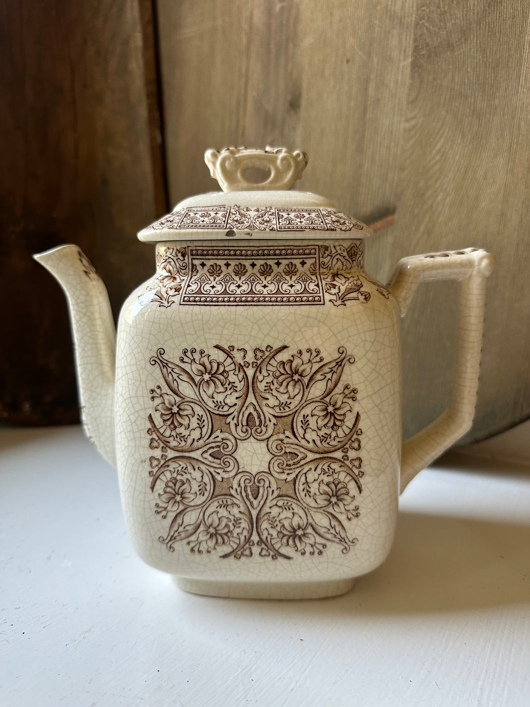 Brown Transferware Teapot