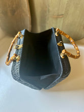Load image into Gallery viewer, Navy Wicker and Bamboo Purse
