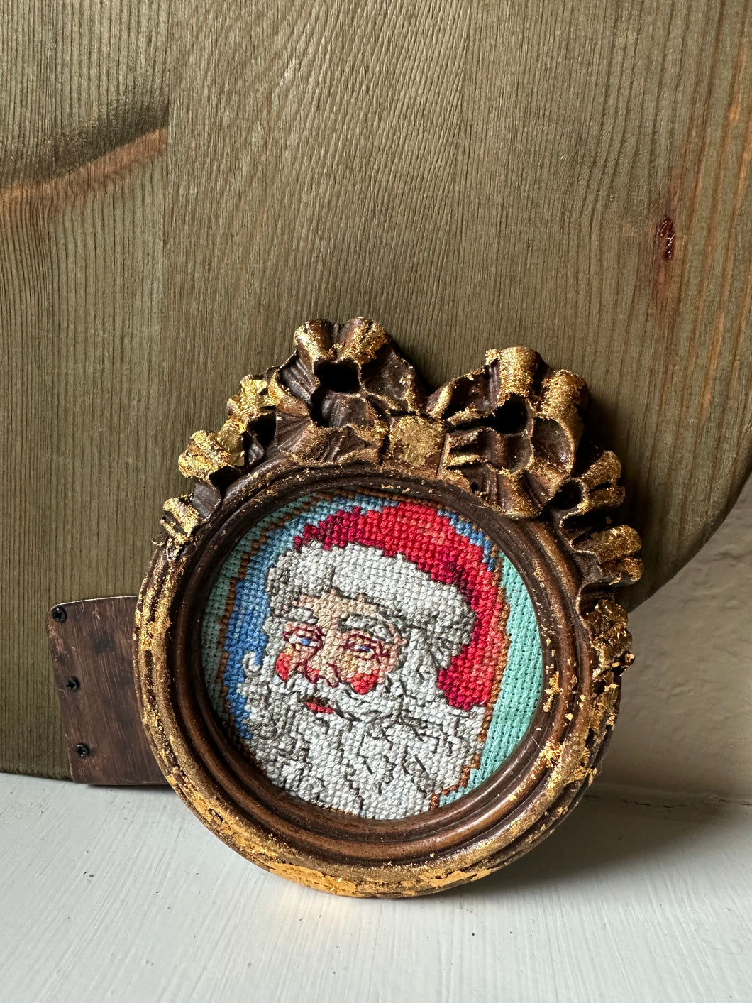 Framed Counter Cross Stitch Santa