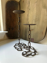 Load image into Gallery viewer, Medium Handcrafted Brutalist Chain Metal Candle Holder
