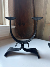 Load image into Gallery viewer, Austrian Hand Forged Iron Brutalist Candle Holders
