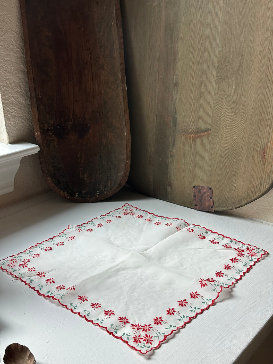 Vintage Christmas Poinsettia Hanky
