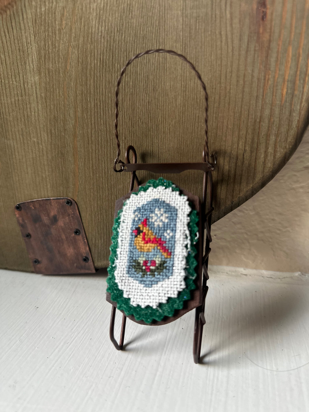 Counter Cross Stitch Cardinal on Sleigh