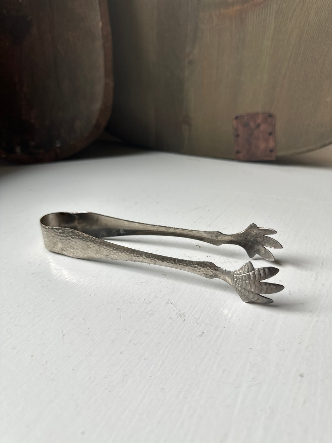 Vintage Hammered Metal Bird Claw Tongs