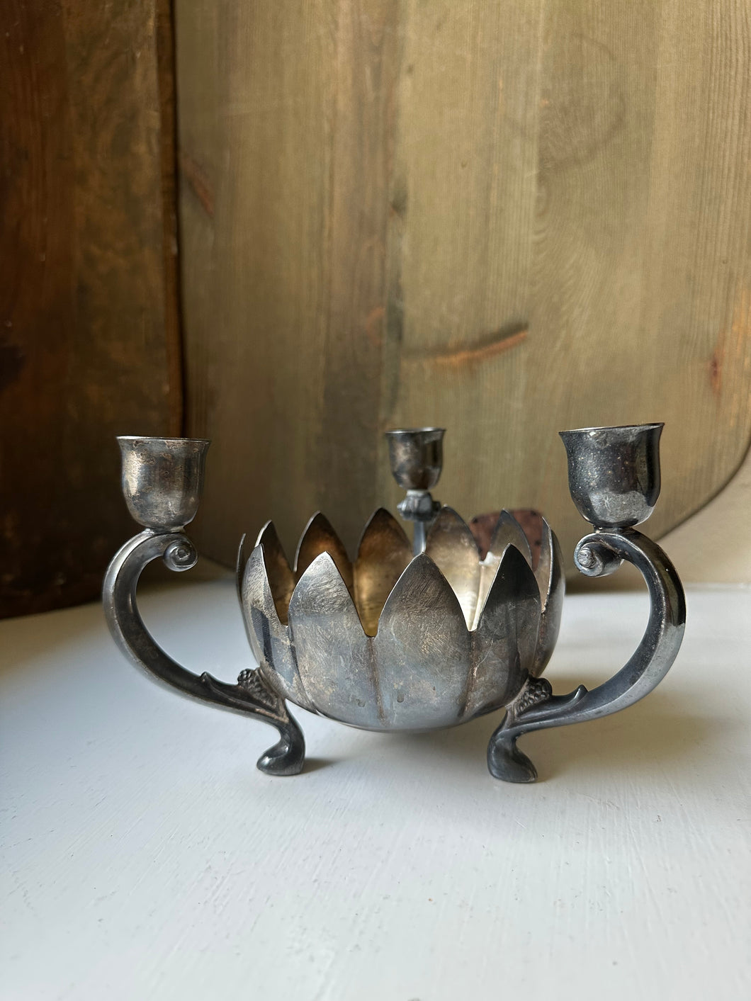 Vintage Leonard Silver Plated Lotus Candle Holder