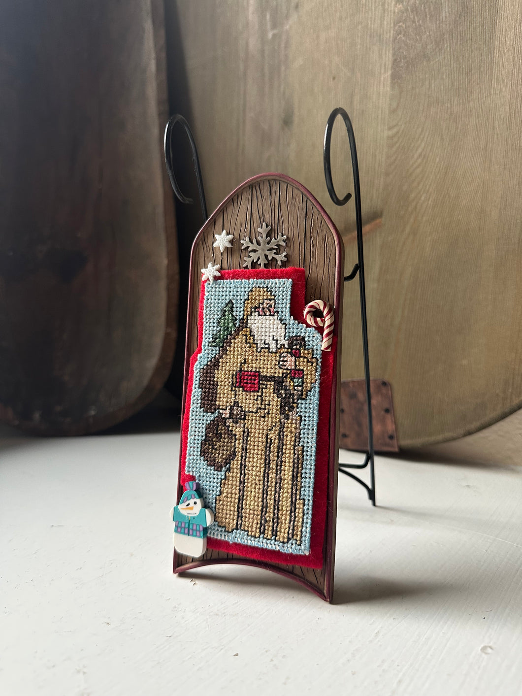 Counter Cross Stitch Santa on Sleigh Frame