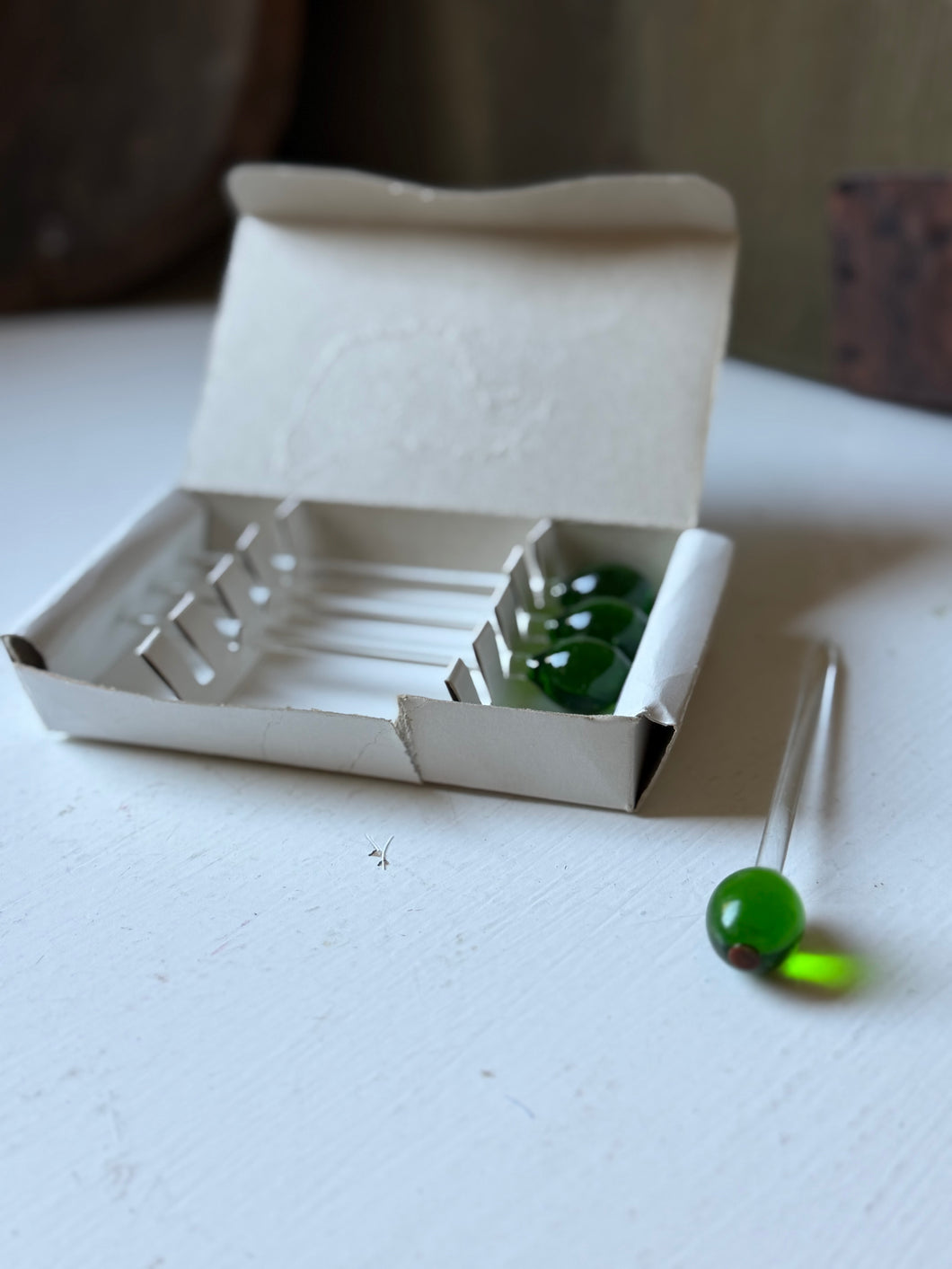 Vintage Hand Blown Olive Martini Stir Sticks