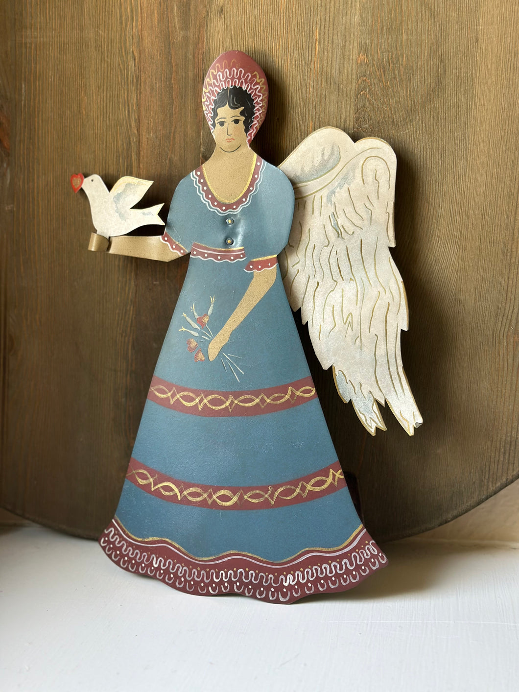 Folk Art Tin Hand Painted Angel