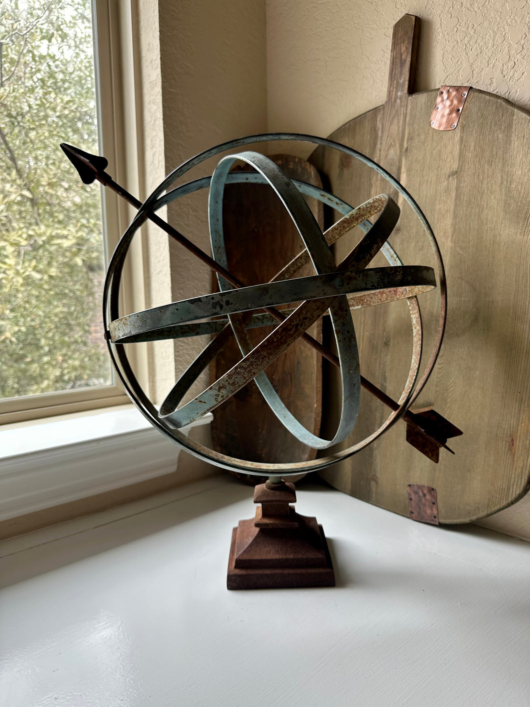Rusted Vintage Metal Armillary Sundial