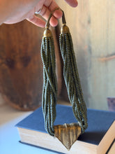 Load image into Gallery viewer, Vintage Multi Stranded Green Beaded Necklace with Brass Charm
