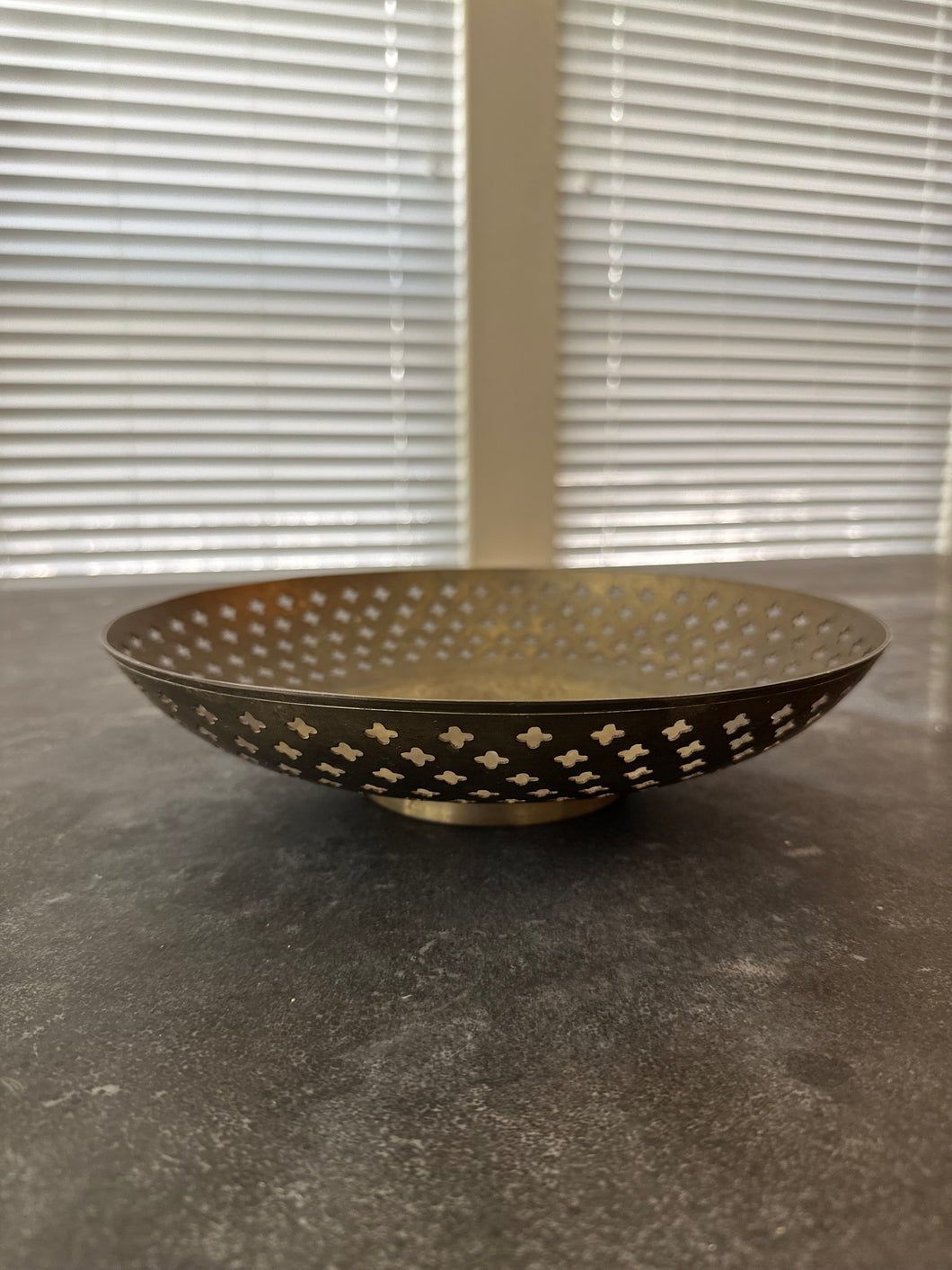 Vintage Brass Etched Pedestal Bowl
