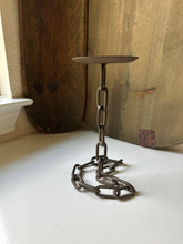 Load image into Gallery viewer, Medium Handcrafted Brutalist Chain Metal Candle Holder
