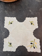 Load image into Gallery viewer, Satin Embroidery On Linen Olive Bread Basket Liner
