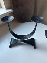 Load image into Gallery viewer, Austrian Hand Forged Iron Brutalist Candle Holders
