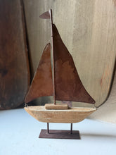 Load image into Gallery viewer, Vintage Brass &amp; Wood Sail Boat
