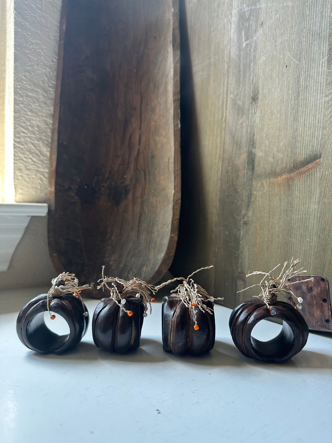 Wooden Pumpkin Napkin Ring Set