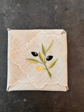 Load image into Gallery viewer, Satin Embroidery On Linen Olive Bread Basket Liner
