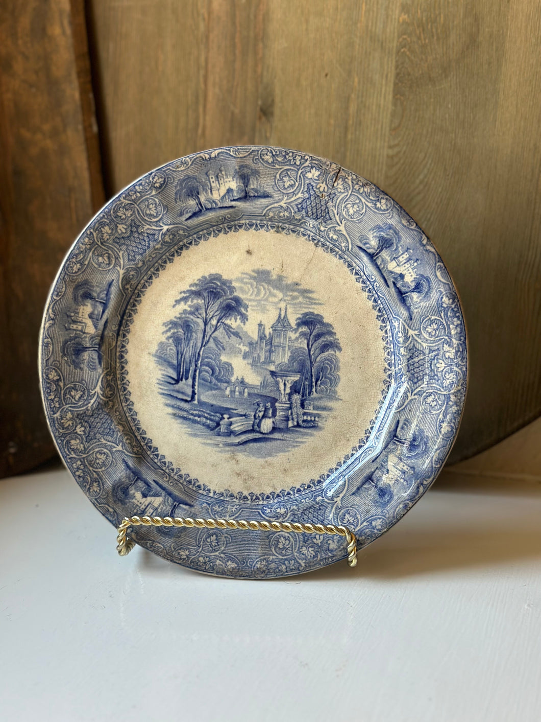 Antique Blue & White Lozere Ironstone Plate