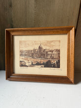 Load image into Gallery viewer, Vintage Parliament Bridge in Budapest Framed Etching
