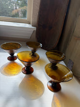 Load image into Gallery viewer, MCM Blown Glass Amber Martini Glass Set
