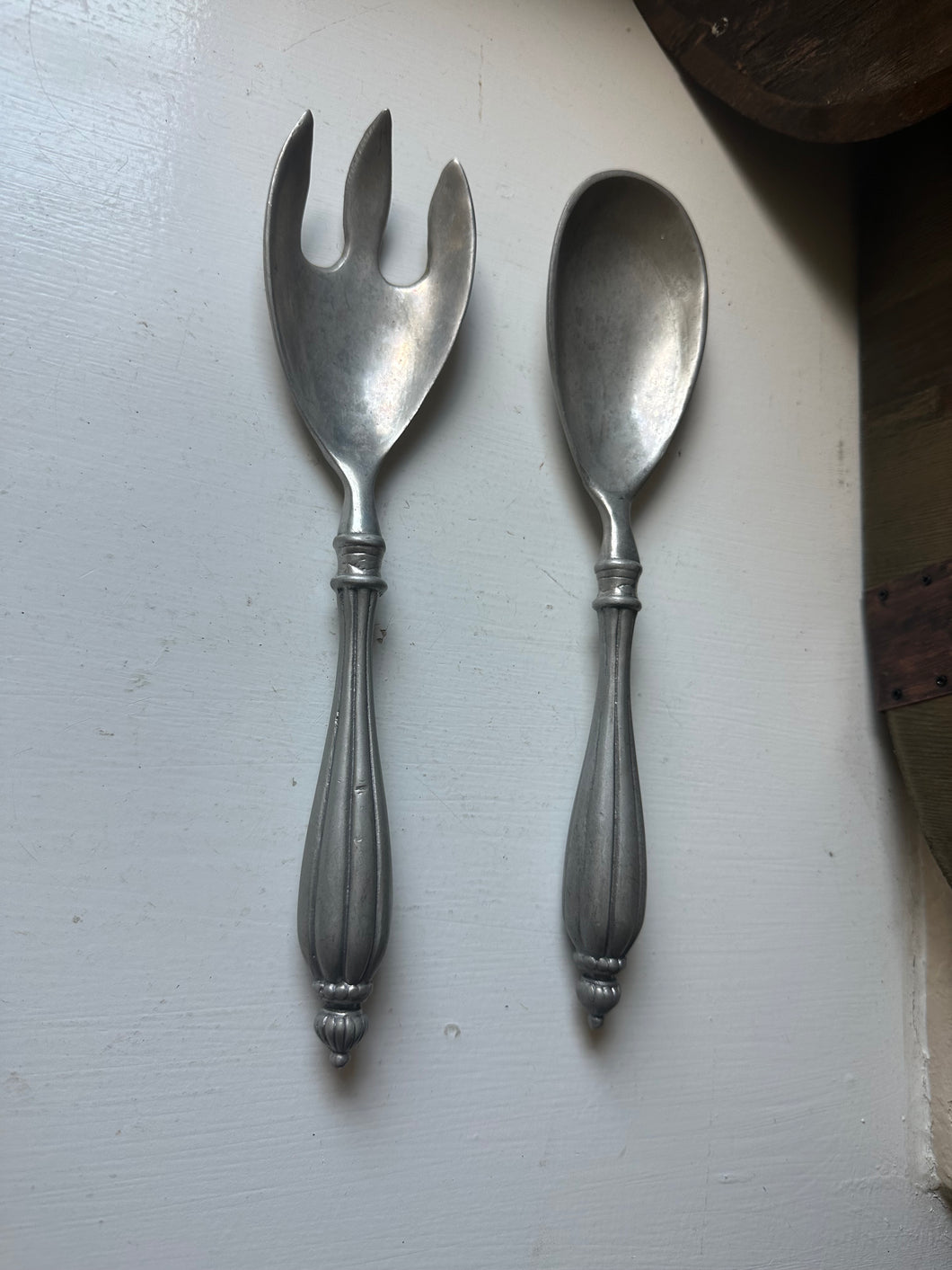 Pewter Spoon & Fork Serving Set