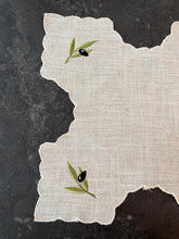 Load image into Gallery viewer, Satin Embroidery On Linen Olive Bread Basket Liner
