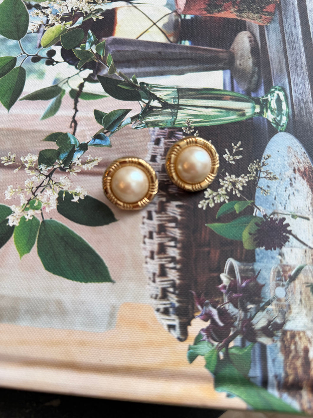 Vintage Gold Rope Pearl Earrings