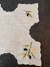 Load image into Gallery viewer, Satin Embroidery On Linen Olive Bread Basket Liner
