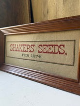 Load image into Gallery viewer, Vintage Framed Cross Stitch Shaker's Seeds Sign
