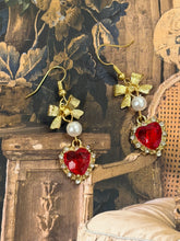 Load image into Gallery viewer, Red Heart w/Bow Earrings
