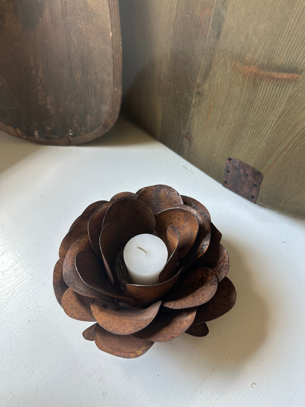 Rusty Metal Rose Votive Candle Holder