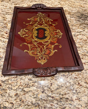 Load image into Gallery viewer, Large Ornate Reverse Painted Glass &amp; Wood Tray
