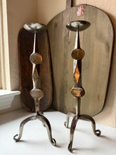 Load image into Gallery viewer, MCM Geometric Hand Forged Candle Holders
