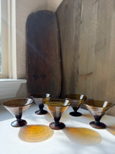Load image into Gallery viewer, MCM Blown Glass Amber Martini Glass Set
