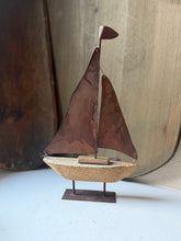 Load image into Gallery viewer, Vintage Brass &amp; Wood Sail Boat
