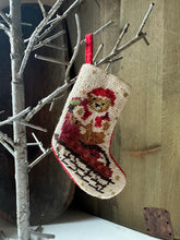Load image into Gallery viewer, Cross Stitch Teddy Mini Stocking
