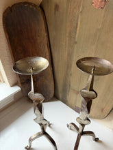 Load image into Gallery viewer, MCM Geometric Hand Forged Candle Holders
