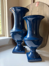 Load image into Gallery viewer, Large Glossy Blue Ceramic Urn Table Vase
