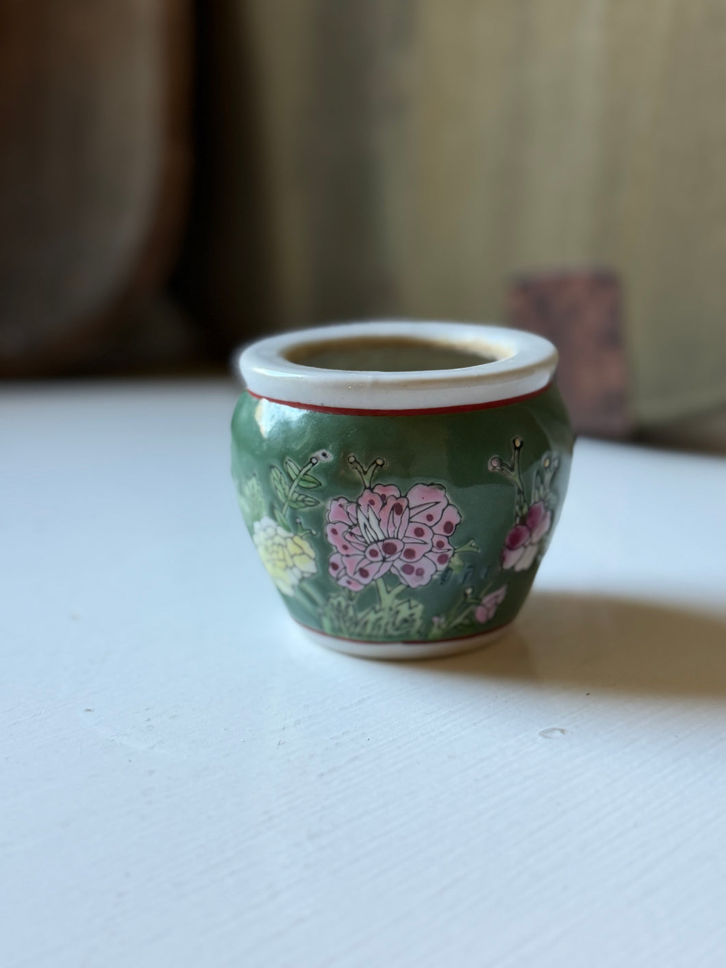 Tiny Green Chinoiserie Pot