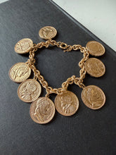 Load image into Gallery viewer, Vintage Crown Trifari Gold Plated Coin Bracelet
