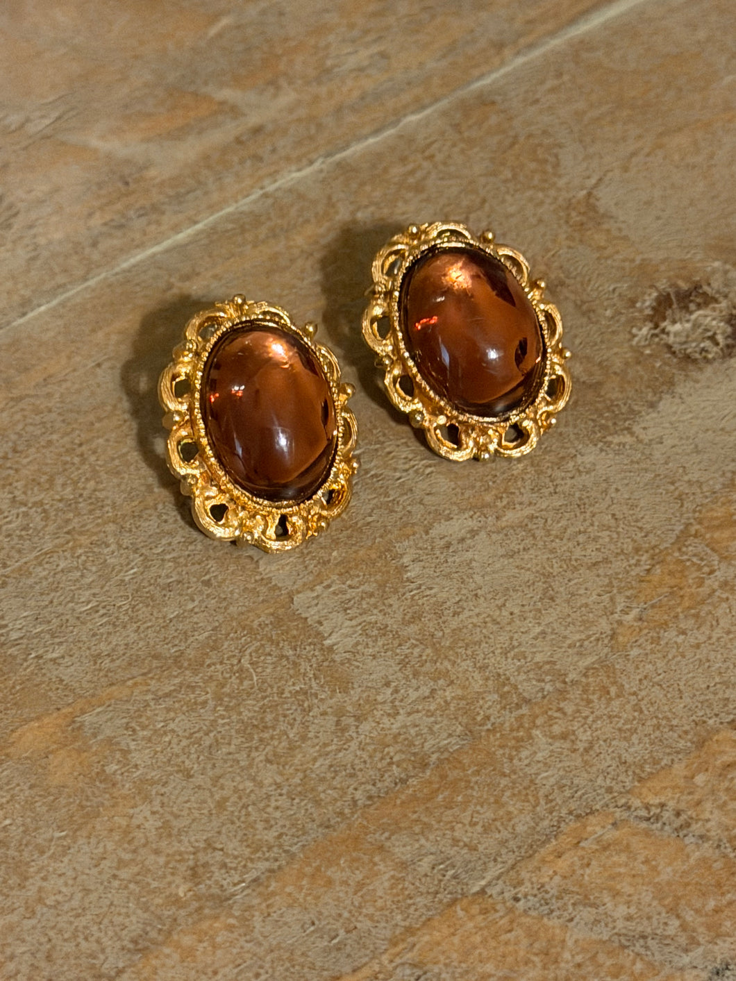 Vintage Amber Oval Earrings