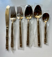 Load image into Gallery viewer, 1960s Thailand Nickle-Bronze Bamboo Flatware Set for 6
