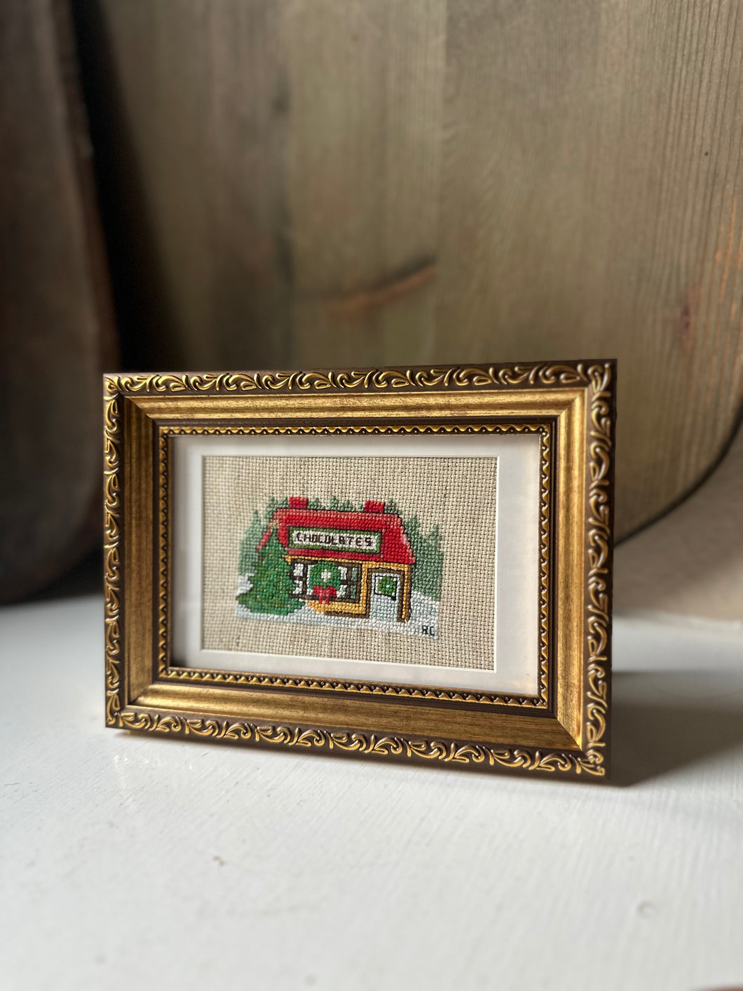 Framed Counter Cross Stitch Chocolate Shop