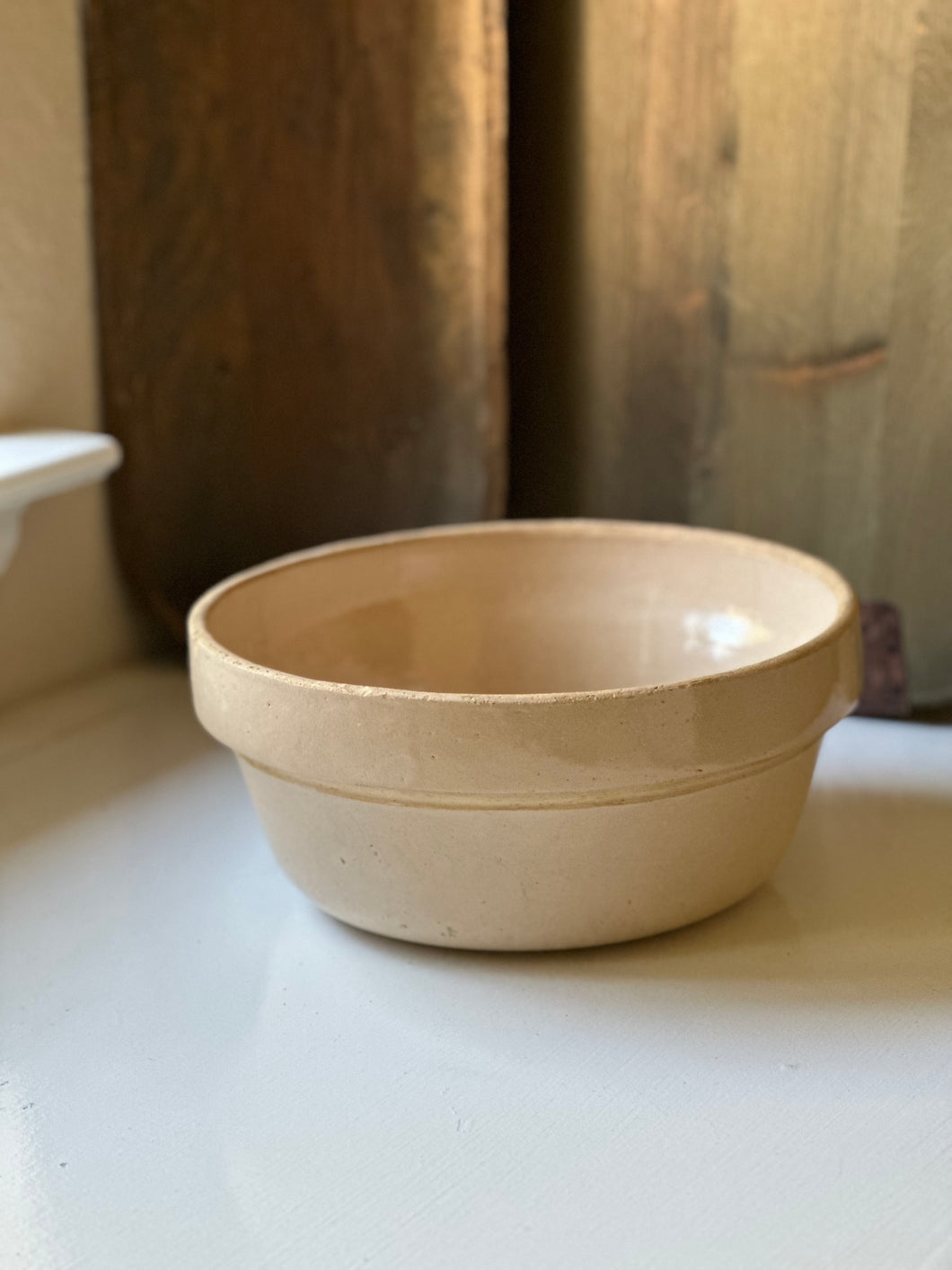 Vintage Glazed Cream Stoneware Bowl