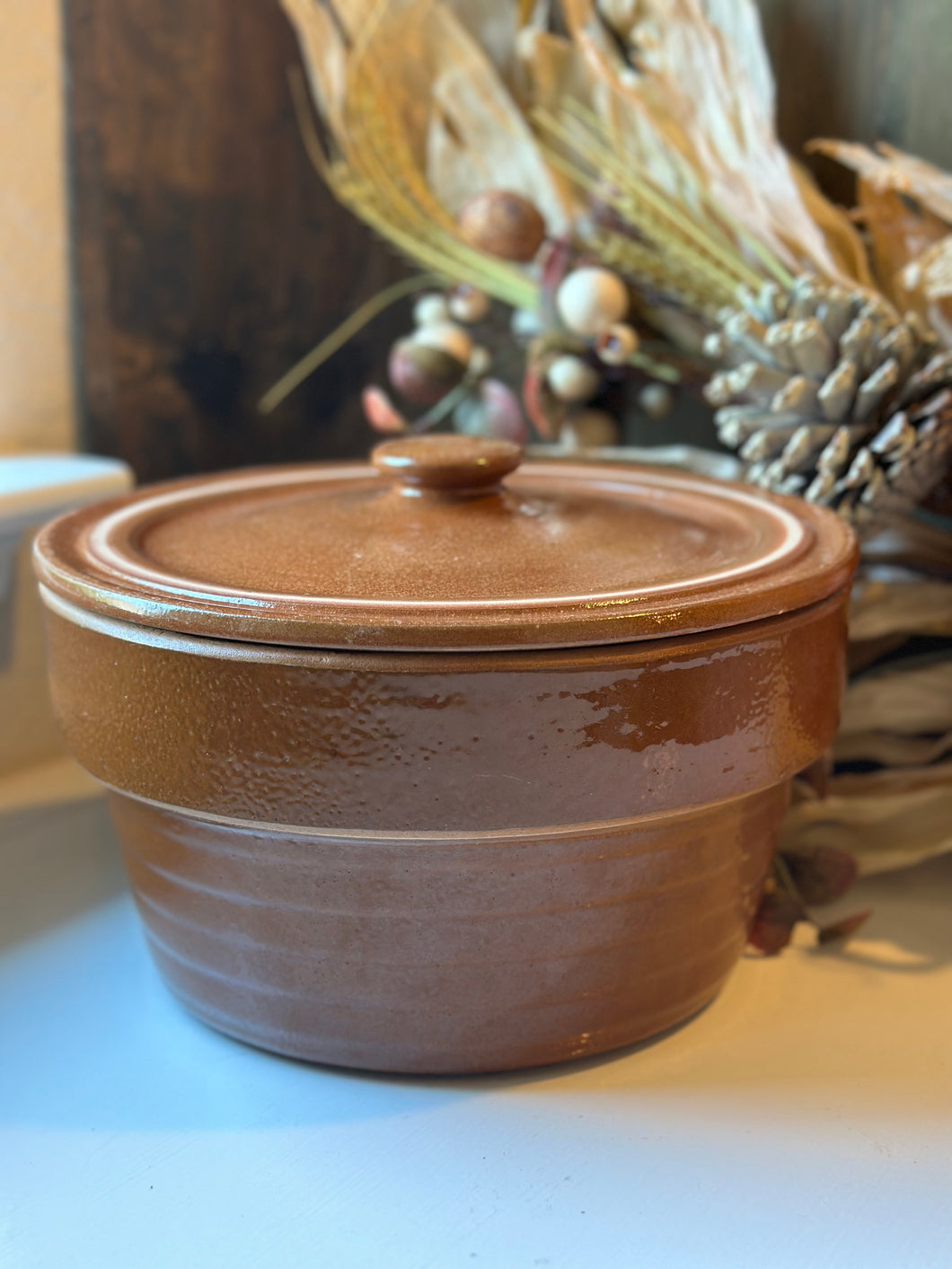 Vintage Lidded Stoneware Casserole Pot