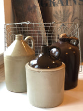Load image into Gallery viewer, Antique Brown N White Stoneware Whiskey Jug
